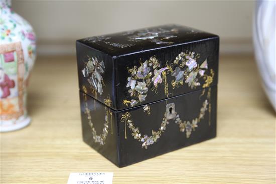 A Victorian papier mache scent casket H.11cm. W.12.5cm.